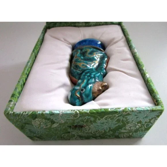VTG Asian Porcelain QiLin Animal Unicorn Figurine with Box - Blessings & Luck